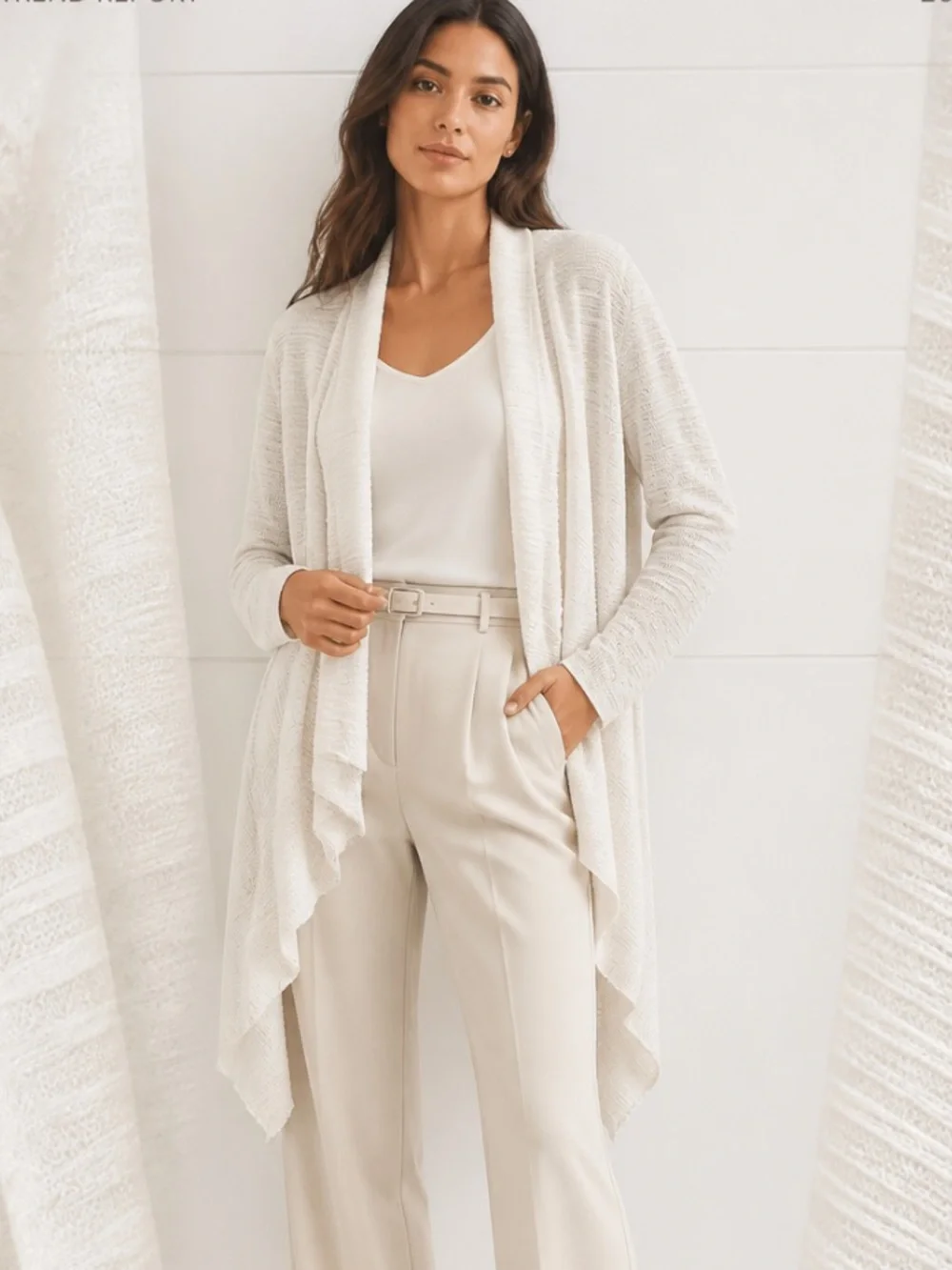 JOSEPH RIBKOFF Sweater Cardigan Lightweight Drape Waterfall White Textured 12